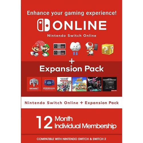 Nintendo Switch Online 12-Month Membership + Expansion Pack ¿ Switch & Switch 2 (Europe & UK)