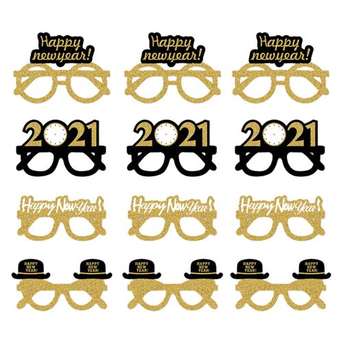 Cadre De Lunettes Pour Cosplay, 12 Pièces, Flexible, Joyeux Nouvel An, Décoration De Fête, À Paillettes, En Papier, Amusant, Pour Enfants Et Adultes