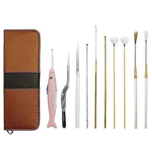 Taian Kit De Cure-Oreilles Traditionnel Ultra-Confortable Pour Creuser Les Oreilles, Cuillères À Creuser, Bâtonnets De Plumes D'oie, Fermoirs À Cérumen, Lumière Visible 