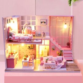 Maison De Poupée En Bois Fait À La Main, Bricolage Avec Lumière Led Et Meubles, Cabane En Bois, Puzzle 3d Auto-Assemblé, Cadeau D'Anniversaire, Jouet Pour Enfants