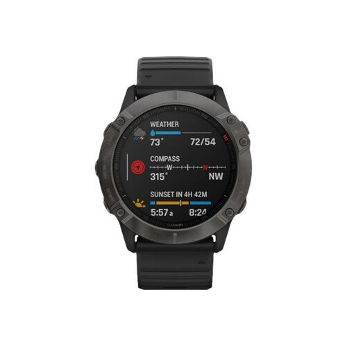 Garmin fenix 6X Sapphire - DLC gris carbone - montre de sport avec bracelet - silicone - noir - taille du poignet : 127-210 mm - affichage 1.4" - 32 Go - Bluetooth, Wi-Fi, ANT+ - 66 g