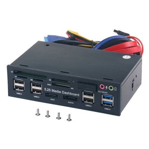 Tccmebius TCC-QL5E 5.25 Pouces PC Multifonction Tableau de Bord Médias Panneau Avant, avec SATA e-SATA USB 3.0/2.0 Hub Audio Port