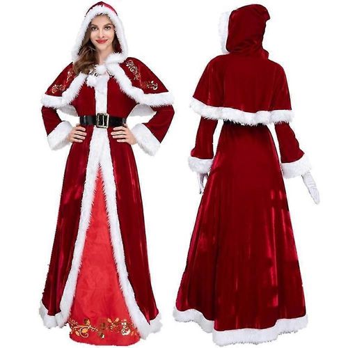 Robe De Père Noël En Velours Rouge, Costume De Fête De Noël, Cosplay, Pour Femmes, Tailles S À Xxl Et L