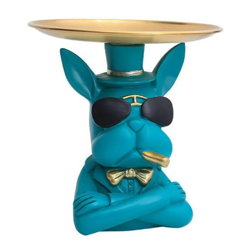 Sculpture de bouledogue français nordique, statue de chien, rangement de bijoux, décoration de table, plateau cadeau, maison, Ar-blue
