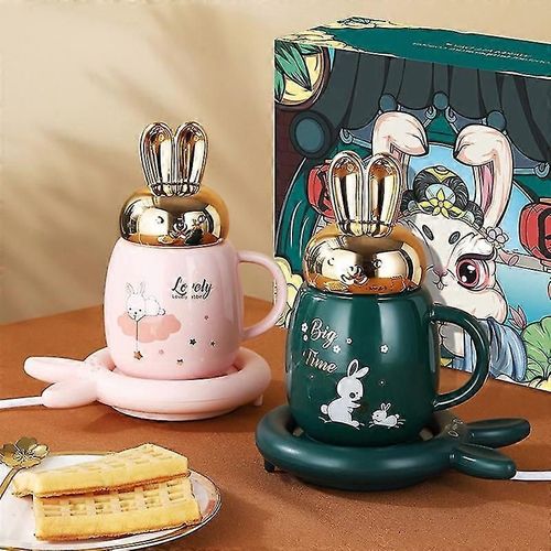 Sous-verre thermostatique intelligent en forme de lapin mignon, chauffe-tasse, coussin chauffant, cadeau pour la maison ou le bureau, chauffe-tasse à café, chauffe-eau, prise américaine