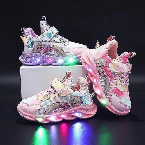 Baskets Lumineuses À Led Pour Filles, Chaussures D'extérieur Imprimées Princesse Elsa, Antidérapantes, Pour Le Printemps Et L'hiver