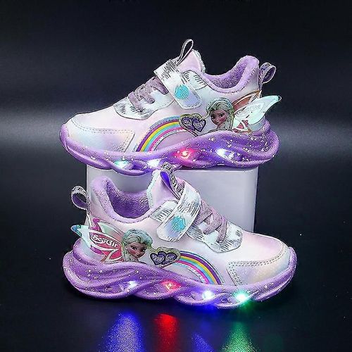 Baskets Lumineuses À Led Pour Filles, Chaussures D'extérieur Imprimées De La Princesse Elsa, Antidérapantes, Pour Le Printemps Et L'hiver-22