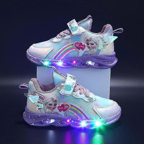 Baskets Lumineuses À Led Pour Filles, Chaussures D'extérieur Imprimées De La Princesse Elsa, Antidérapantes, Pour Le Printemps Et L'hiver-25