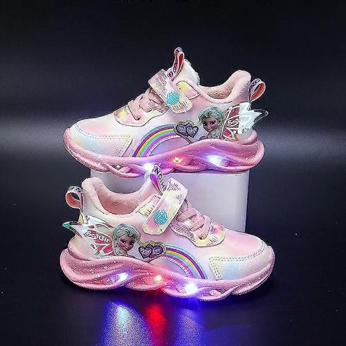 Baskets Lumineuses À Led Pour Filles, Chaussures D'extérieur Imprimées De La Princesse Elsa, Antidérapantes, Pour Le Printemps Et L'hiver - 30