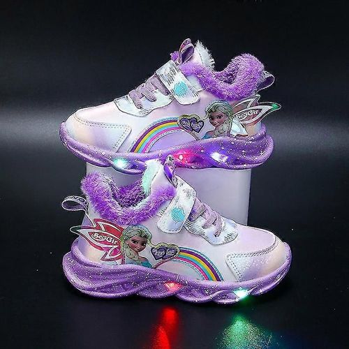 Baskets Lumineuses Led Pour Filles Chaussures D'extérieur Imprimées De La Princesse Elsa Antidérapantes Pour Le Printemps Et L'hiver