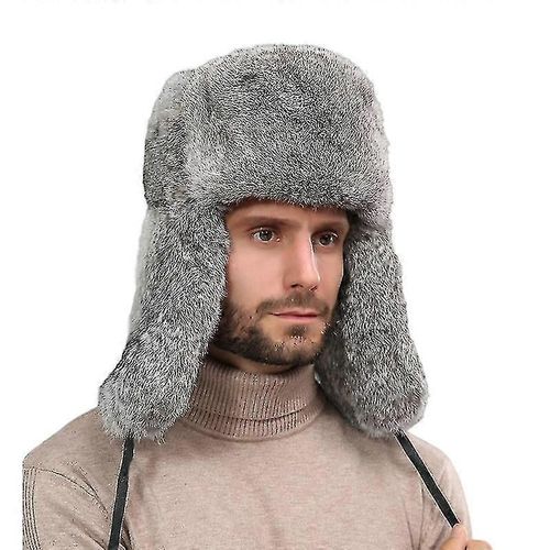 Chapeau D'hiver Russe En Fourrure De Lapin Véritable, Style Trappeur, Avec Cache-Oreilles, Cadeau De Noël Pour Homme, Taille Xl