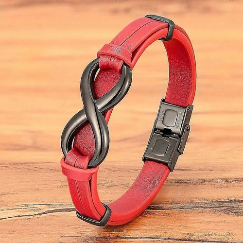 Bracelet De Luxe En Cuir Véritable Pour Homme Avec Symbole De L'infini Et Boucle En Acier Inoxydable - 19 Cm