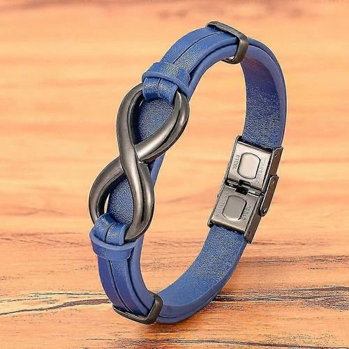Bracelet De Luxe En Cuir Véritable Pour Homme Avec Symbole De L'infini Et Boucle En Acier Inoxydable - 23 Cm