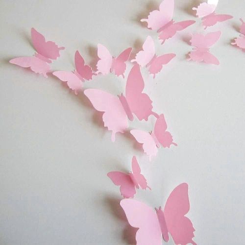 Autocollants muraux amovibles papillon 3D pour décoration de maison et de chambre (rose)