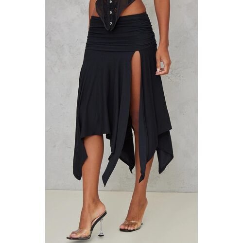Jupe Mi-Longue Douce Noire Asymétrique Froncée, Noir
