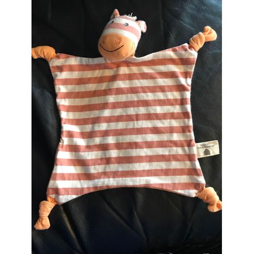 Doudou Plat Carré Hochet Apple Park Poncho Le Poney Rayé Marron Et Blanc 30 Cm Coton