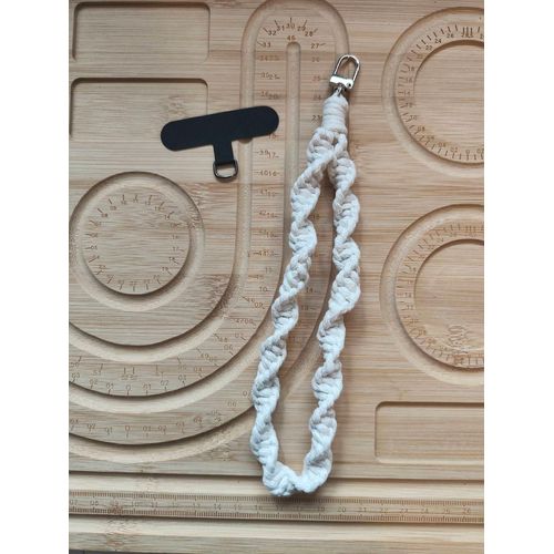 Dragonne/Bracelet De Téléphone Artisanale – Coton Tressé- Blanc