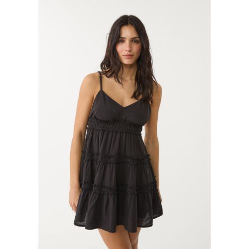 Stradivarius Robe Courte À Bretelles Et Volants Noir Xl