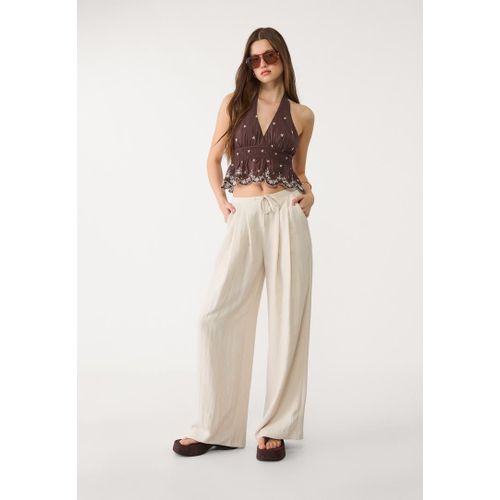 Stradivarius Top Encolure Américaine Avec Broderies Contrastées Marron Xs