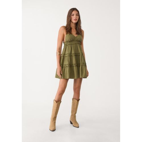 Stradivarius Robe Courte À Bretelles Et Volants Kaki Xl