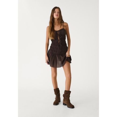 Stradivarius Robe Courte Bretelles N?uds Marron M