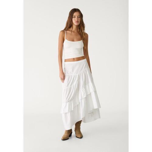 Stradivarius Jupe Fluide Midi Asymétrique Blanc L