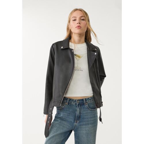 Stradivarius Blouson Style Motard En Similicuir Noir M