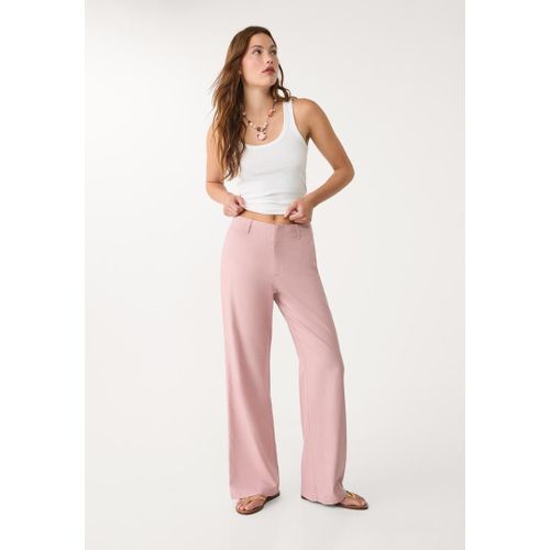 Stradivarius Pantalon Droit Fluide Avec Lin Fushcia Foncé 40
