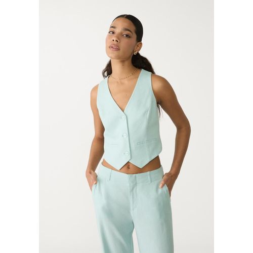 Stradivarius Gilet De Tailleur Dos Nu En Lin Mélangé Turquoise Xl