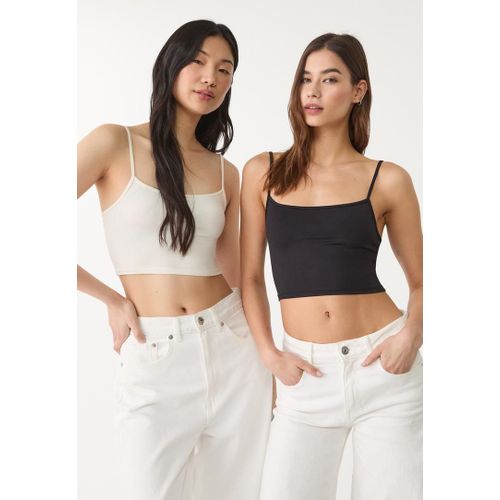 Stradivarius Pack 2 Crop Tops À Bretelles Noir Xs