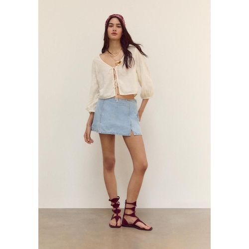 Stradivarius Mini-Jupe-Culotte À Fentes Denim Bleu Clair Délavé 40