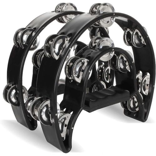 Lot De 2 Tambourins En Plastique Demi-Lune Avec 40 Cliquetis Métalliques - Tambourins À Main Noirs À Double Rangée