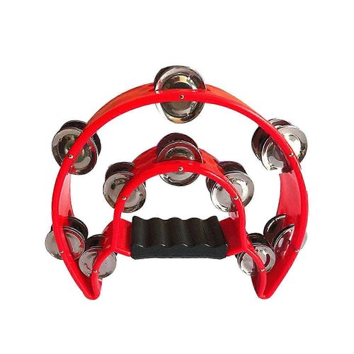 Tambourin À Double Rangée Avec Cymbalettes Métalliques, Instrument De Percussion Rythmique À Main En Plastique Abs, Rouge