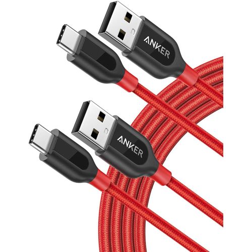 Hamiltion-Powerline+ Lot De 2 Câbles De Charge Rapide Usb-C Vers Usb-A, En Nylon Tressé, 1,8 M, Pour Samsung Galaxy S9/S9+/S8/S8+/Note 8, Macbook, Lg V20/G5/G6 Et Plus (1,8 M, Rouge)