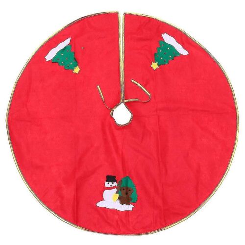1pc 90cm Arbre de Noël Tablier Festif Arbre de Noël Jupe Arbre de Noël Base Envelopper Décoration de fête de Noël (bord doré, style bonhomme de neige)