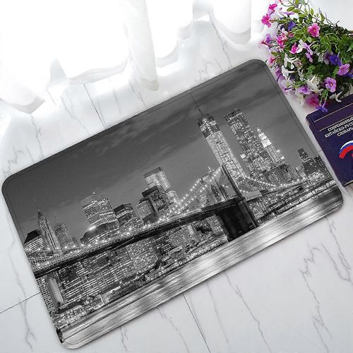 Brooklyn Bridge Cityscape Manhattan Skyline Night Paillasson Intérieur / Extérieur / Salle De Bain Tapis 45x75 Cm