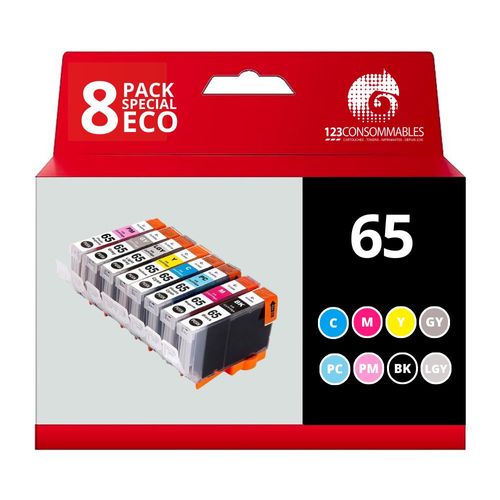 123CONSOMMABLES - Pack compatible Canon CLI-65, 8 Cartouches