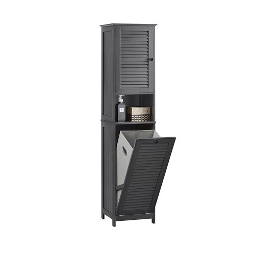 Sobuy Meuble Colonne De Salle De Bain, Placard Armoire Toilette Haute, Meuble De Salle De Bain, Meuble De Rangement Avec 1 Porte, 1 Tiroir Et 1 Panier À Linge Amovible, 40x37x170cm, Bzr124-Dg