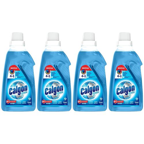 CALGON Lot de 4 Gels Power 4en1 Anti Calcaire Lave Linge, Anti-Corrosion, Résidus et Odeurs - 1,5 L