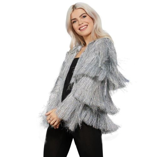 Veste De Festival À Franges Argent - Taille: S/M