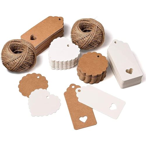 200 étiquettes en papier kraft avec coeur et ficelle de jute 50 m pour cadeaux de mariage, cadeaux de Noël, cadeaux de fête, décoration de cadeau.