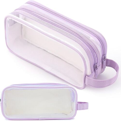 1 Pcs (Violet)Trousse Scolaire, Fourniture Scolaire, Trousse Transparente 2 Compartiments, Trousse Crayon De Couleur Papeterie Aesthetic, Trousse Ecole Fourniture Scolaire Aesthetic Pour Garçon Fille