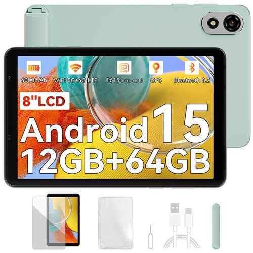 Blackview Tablette ZENO 1 8" FHD AI x Android 15, RAM 12 Go ROM 64 Go/SD 2 To, 6000mAh Widevine L1 1080P WPS, Dual SIM - Vert