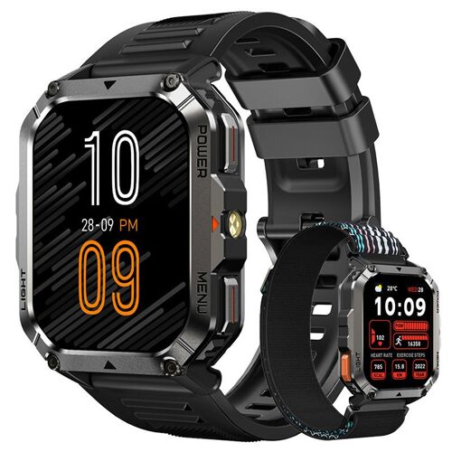 Blackview W70 Pro Montre Connectée Robuste Bluetooth 900mAh,1.45" étanche Smartwatch avec LED Lamp,Boussole - Noir