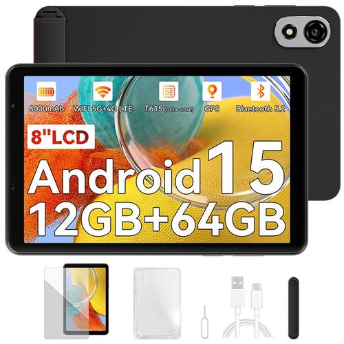 Blackview Tablette ZENO 1 8" FHD AI x Android 15, RAM 12 Go ROM 64 Go/SD 2 To, 6000mAh Widevine L1 1080P WPS, Dual SIM - Noir