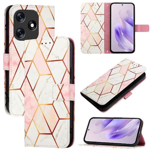 Étui Pour Tecno Spark 10 4g Portefeuille Cuir Pu Bicelle Motif De Marbre - Couleur Or Rose