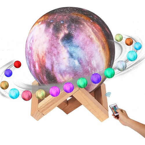 Lampe Lune 3D 10CM 16 Couleurs, Lampe Tactile USB Rechargeable Veilleuse Très Belle Lumière Sensible avec Support en Bois
