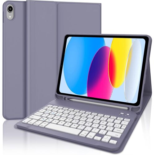 Clavier iPad A16 11 ème Generation 2025/10 ème Generation 10.9"", AZERTY Français Clavier Bluetooth Détachable avec Fente pour Stylo pour iPad 10eme/11eme Génération 2022/2025, Violet