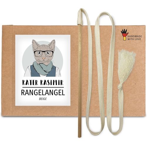 Canne À Pêche Durable Pour Chat Avec Bâton En Bois De Hêtre Et Cordon En Coton Beige. Jouet Durable Pour Chat Fabriqué À La Main Et Avec Amour En Allemagne