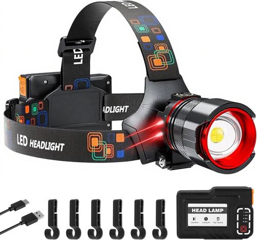Jexnovashop-Lampe Frontale Led Rechargeable - 8000 Lumens - Super Lumineuse - Avec Capteur - Portée Du Faisceau : 800 M - 3 Modes D'éclairage - 10 H De Lumière Continue - Pour La Randonnée, Le Cyclis